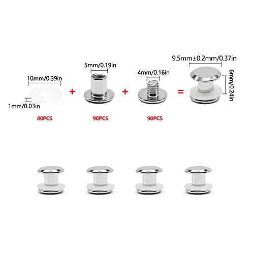 JINTANG 90 Set Chicago buchschrauben,M5x6mm binding Schrauben kit,schraubnieten für leder,ledernietenset,verwendet für DIY Leder handwerk kleidung tasche,Bücher und Dekoration (silbrig)