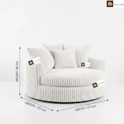 Image of SOFALIZE - Modern Barrel Accent with Pillows Round Sofa Combines Contemporary Design Oversize Arm Chair Cozy Club Chair for Bedroom, Living Room, Lounge, Hotel & Office, Hallways (White)