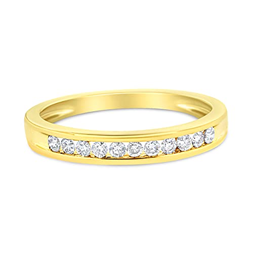 Haus of Brilliance 10K Yellow Gold Plated .925 Sterling Silver 1/4 Cttw Channel Set Round Diamond 11 Stone Wedding Band Ring (K-L Color, I1-I2 Clarity) - Size 7