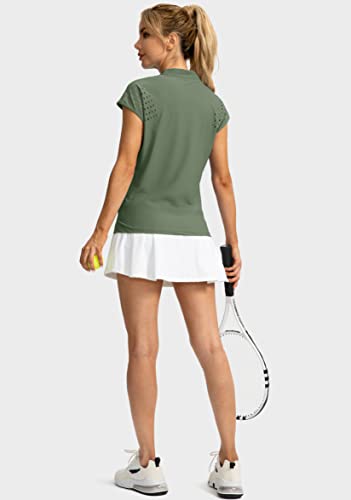 Soothfeel Women's Golf Shirt Cap Sleeve V Neck Polo Shirts Lightweight Quick Dry Workout Tennis Shirts Tops For Women(Green, Xl) #TOP5