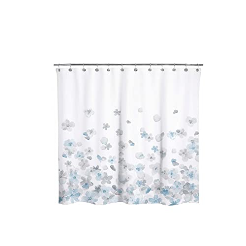 BHJIGDB Window Curtains Design Simple Style Shower Curtains Set Blue and Gray Flower Blossoms Bathroom Decor White Background Bathtub Screens Washable(180x230cm-70x90in)