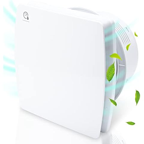 Ikodm Badlüfter 100mm mit Feuchtigkeitssensor und Rückstauklappe timer, Badezimmerlüfter Bad Lüfter Abluftventilator Decken und Wandmontage, für Küche, Loftfenster und Keller, Leise, Weiß Cover