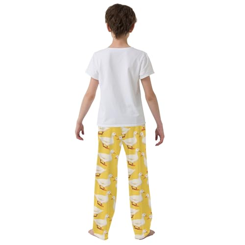 White Duck on Yellow Long Pajama Pants Bottoms Soft Sleepwear with Pockets3