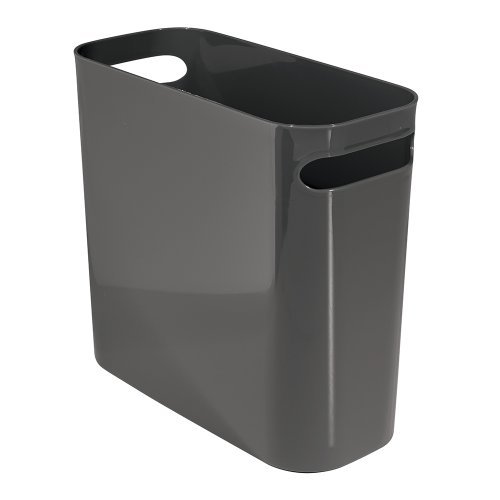 iDesign Cubo de basura con asas, papelera pequeña de plástico para residuos, moderna papelera de cocina, baño y oficina, gris