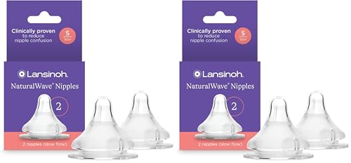 Image of Lansinoh NaturalWave Baby Bottle Nipples, Slow Flow, Size 2S, Anti-Colic, 2 Count (Pack of 2)