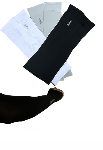 NuValu [3 Pair Cooling UV Sun Protection Arm Compression Sleeves - Protective Arm Sleeves for Men & Women, for Outdoor Activities, Playing Golf, Tennis, Football, Tattoo Cover Up - Assorted Colors