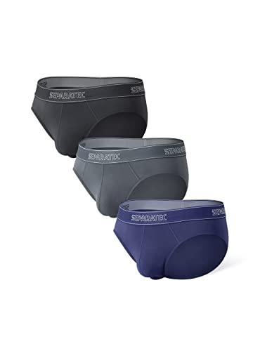 Separatec Men's Boxer Briefs 2.0 Micro Modal Underwear Soft Breathable Dual Pouch 3 Pack (L, Dark Blue+Black+Dark Grey)