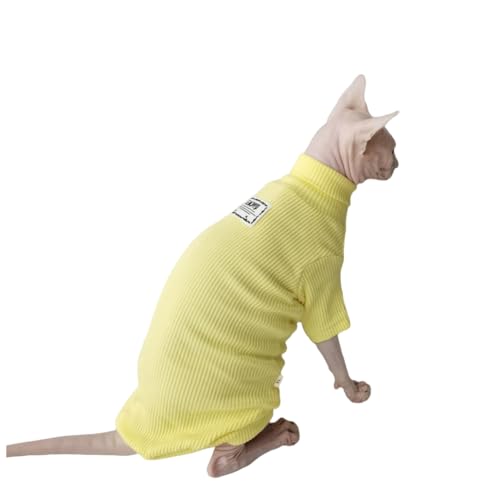 UGYMSIA ペット服 猫服 秋冬用 ハイカラーシャツ 純綿 コットンベスト 厚手で暖かい ファッショナブルなトレンド Devon Rex Sphynx ラグドール衣類 (レモンイエロー,L)