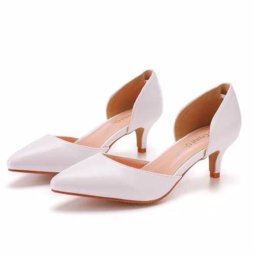 Women Pointed Toe High Heel Pumps Wedding Bridal Shoes Evening Party Dress Shoes 5Cm Closed Toe Low Heel2