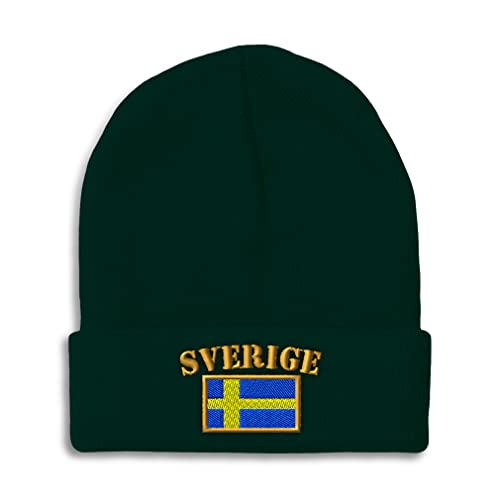 Beanies for Men Sweden Sverige Flag Embroidery Flags World Cup Soccer Winter Hats for Women Acrylic Skull Cap 1 Size Forest Green Design Only