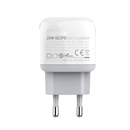 Image of Tessco BC-2020 20W Dual USB Charger /Adapter (PD + QC3.0 Port) with Qualcomm Quick Charge 3.0 Technology | Cable Included - White