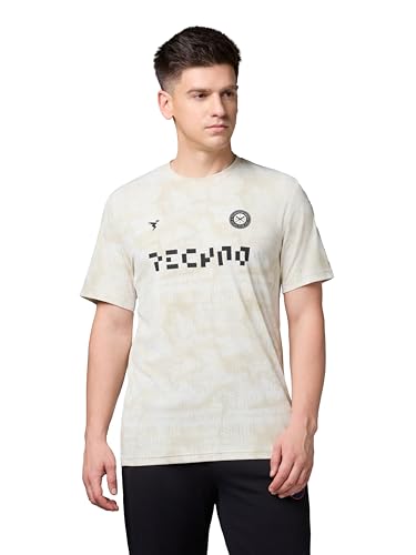 Image of TECHNOSPORT Men Cricket Fan T-Shirt IPL Printed Casual Sportswear Tee Typography Print Slim Fit Round Neck Short Sleeve Polyester Sports Tshirt for MenIPL MensJersey