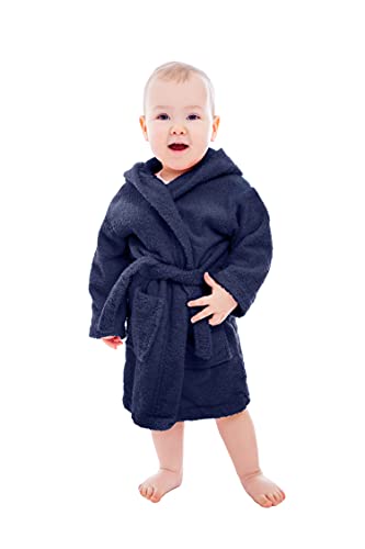 Organic Cotton Hooded Baby Robe, Soft Terry Turkish Cotton Bathrobe for Baby Boys and Girls Toddlers - Infants (Baby/Age 0-12M, Navy)