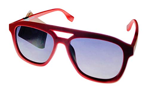 Converse Mens Matte Red Plastic Rectangle Top Brow Aviator Sunglass, Gradient Lens H108