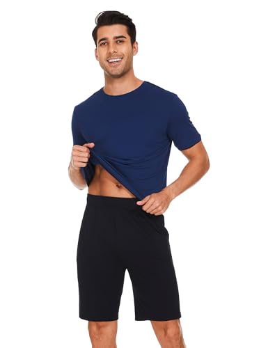 GYS Bamboo Viscose Mens Short Pajamas Set Summer Short Sleeve Pjs Set with Pockets4