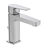 Miscelatore monocomando per lavabo con bocca di erogazione fissa, con asta di comando dello scarico e piletta da 1-1/4“