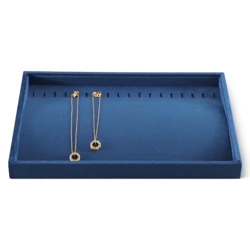 Dansmiy Velvet Jewelry Display Tray For Bracelet Pendant Necklace, Multi-Slot Stackable Storage Tray For Long Chain Jewelries, Drawer Insert Jewelry Organizer (Blue) by Dansmiy - Used condition - US$19.60