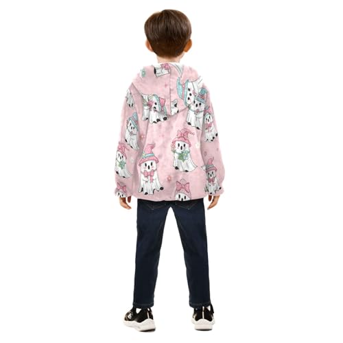 Cute Ghosts with Flowers Toddler Fleece Jacket Girl Boys Hooded Fleece Jacket Coat Warm Outwear Zip-up 3-10T4