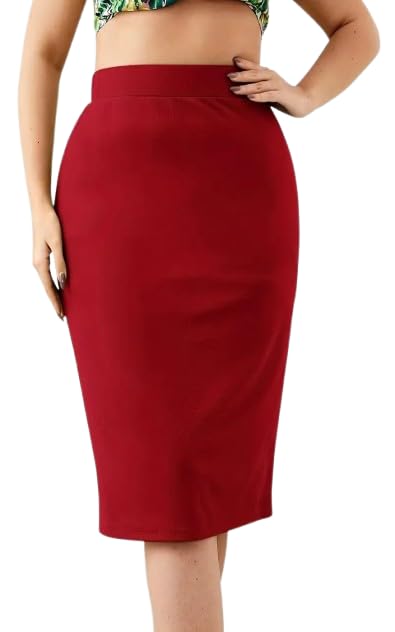 cuisinex Women Cotton Lycra Soft Stretchable Formal Knee-Length Pencil Skirt | High Waist Slim Fit Office Wear Skirt for Women-picture-0