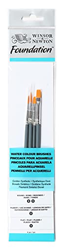 Winsor & Newton Foundation Watercolour Brush Set, Short Handle, Round Filbert & Flat, 4 Pack