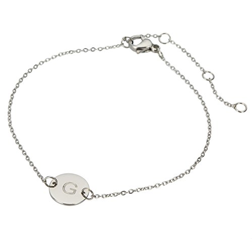 Image of HUAN XUN Stainless Steel Engraved Initial Bracelet Adjustable, 7.87 inch