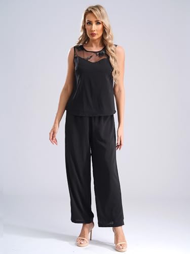 Women's Chiffon Pants Suits 3 Pieces Outfit Sets Wedding Party Outfit Evening Dress Suit2