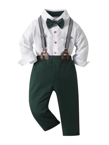 Image of Boarnseorl Baby Boys Pants Sets, Infant Long Sleeve Shirt + Pants + Bow Tie + Suspenders Outfits