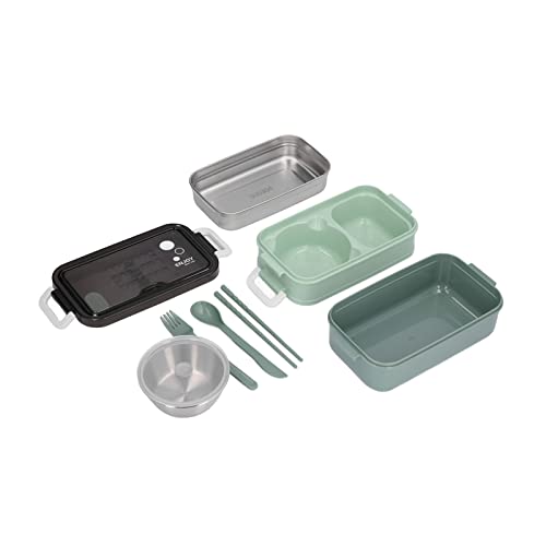 Badafaci Aislada de Acero Inoxidable Contenedor Apilable de 2 Niveles Acero Inoxidable 304 200 Ml Térmica a Prueba de Derrames para Adultos Trabajo Escuela Viajes (Modelo de + tazón