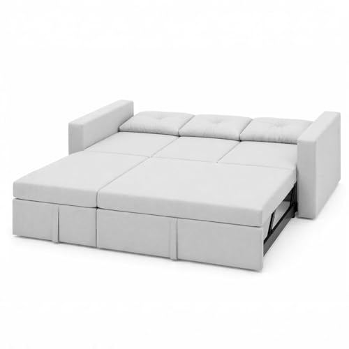 Image of FURNY Tira 4 Seater LHS Lounger Sofa Cum Bed (Light Gray) with Pull-Out Function | Luxury Velvet Suede Finish | Durable Comfort | Ideal for Living Room