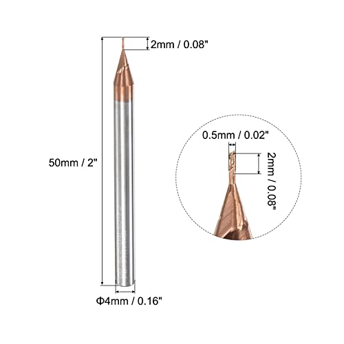 Image of uxcell Square Nose End Mill, 0.5mm Solid Carbide AlTiSin Coated Long Reach CNC Router Bits 2 Flutes Milling Cutter with Extended Neck, 2mm Cutting Length 4mm Shank