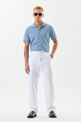 Image of SNITCH Men Chinos | Slim Fit Mid Rise Solid Pattern | Cotton Blend with Medium Stretch & Smooth Texture | Button & Zip Closure for Casual & Street Wear