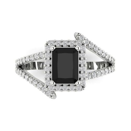 2.1 ct Emerald Cut Natural Onyx 14k White Gold Halo Solitaire with Accents Wedding Engagement Bridal Promise Ring