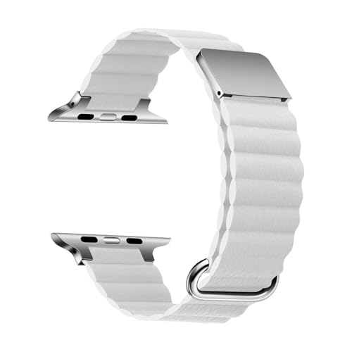 Bracelet iWatch cuir blanc étui magnétique montre connectée 42 44 45 49mm