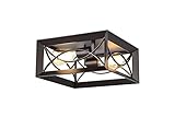 Bestshared Industrial Flush Mount Lighting Fixture, Farmhouse Flush Mount Close to Ceiling Lights, F