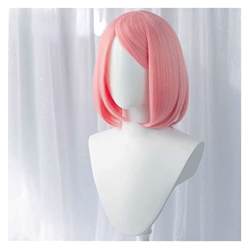 ZUKKY Peruca de cosplay de anime, peruca Haruno Sakura, perucas de cabelo curto Bob rosa com touca d