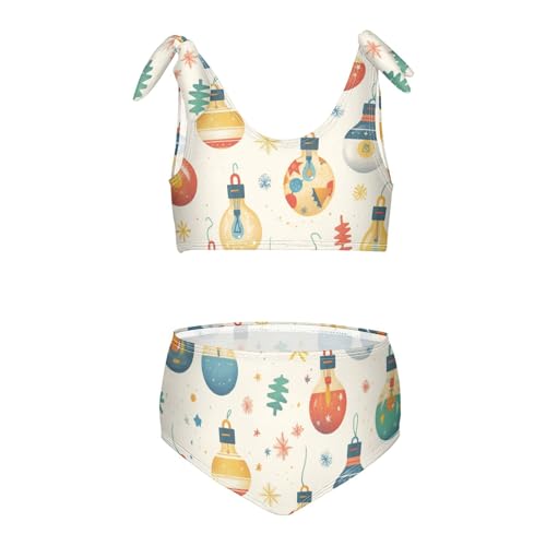 KLL Colorful Christmas Light Bulbs Girl Two Piece Bikini Set Quick-Dry Swimsuits Swimming Suits Adjustable Strap