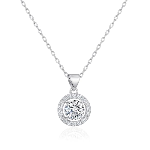 Collier halo en argent sterling pendentif femme en cristaux fins et chaîne ajustable
