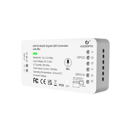 GLEDOPTO ESP32 WLED LED Controller with Mic Microphone DIY Lighting Music Dynamic Modes for WS2811 WS2812 SK6812 TM1814 WS2813 WS2815 Addressable FCOB LED Strip Lights