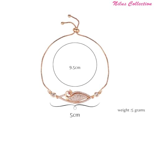 Image of Nilu's Collection Rose Gold Plated American Diamond Crystal Contemporary Bracelet Jewellery with Adjustable Pull-Chain Bracelet for Women & Girls