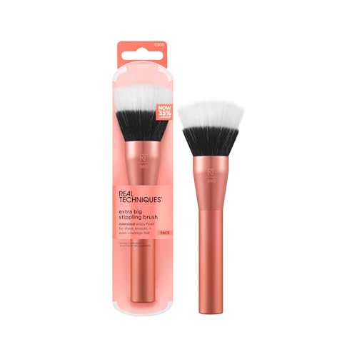 Real Techniques Pinceau de maquillage extra large pour fond de teint liquide et crème, BB Crème, CC et teintures de peau, pinceau surdimensionné, sans...
