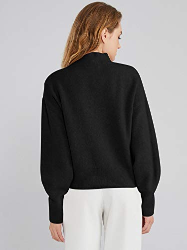 Woolicity Women's Mock Neck Sweaters Long Sleeve Oversized Turtleneck Knit Pullover Cozy Thick Soft Casual Tops Black