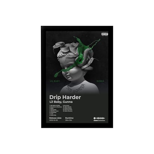 Image of BLINKART Gunna- Drip Harder Wall Photo Frames | Wall Art for Bedroom, Living Room, Studio or Office | Album Cover Print with Spotify Song Link QR Code | Gift for Fans - 8x12 In
