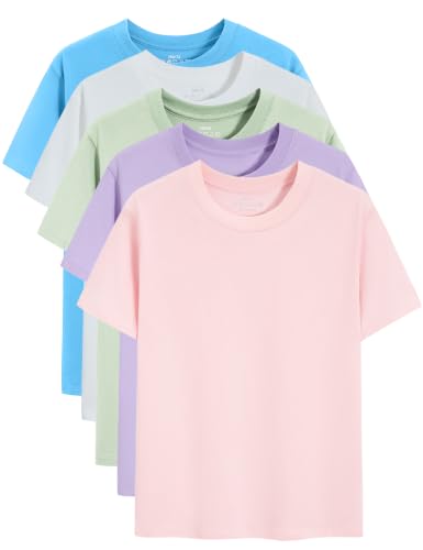 Image of Gihuo 5 Pack Girls T-Shirts Short Sleeve Shirt for Girls Cotton Tees Kids Tshirts Clothes Summer Tops