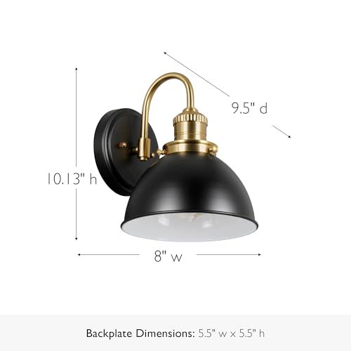Image of Design House Savannah Rustic Farmhouse Wall Light, Dimmable, Satin Gold, Matte Black Metal Shade, 8 in x 9.5 in x 10.13 in, 588293-BGD