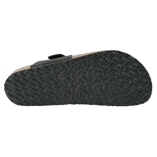 Image of 100% Genuine Leather Men's Sandals - Comfortable Cushioned Smart Foam Footbed, Slip-On Slides for Casual Summer Wear, Adjustable Fit, Durable Non-Slip Sole