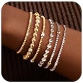 koperin ゴールドレイヤードビーズブレスレット 女性用 上品な14Kゴールドメッキ ビーズブレスレット トレンディな重ね付け可能なブレスレットセット レディース ガールズ ゴールドジュエリーギフト 2mm/4mm/6mm 6.5インチ