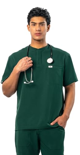 Peelz Karl Henley 2-Pocket Scrub Top for Men - Soft Stretch Fabric Men's Scrub Tops, 3-Button Design, Comfort Fit, Surgical Green, Small