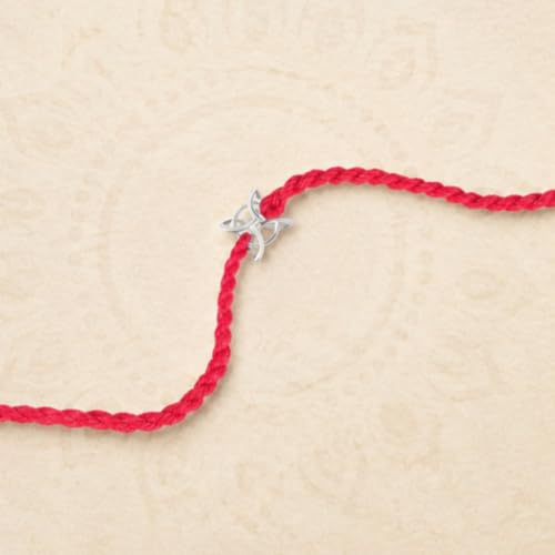 Image of AIRA 925 Sterling Silver Premium Designer Bracelet Rakhi for Brother | Handmade Raksha Bandhan Sacred Thread with Silver-Tone Geometric Charm & Adjustable Red Braided Cord | Traditional Festival Rakhi Gift