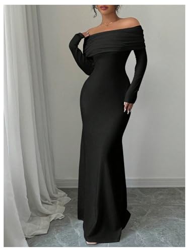 Image of SOLY HUX Women's Long Sleeve Off The Shoulder Bodycon Dress Elegant Maxi Dress Cocktail Prom Dresses