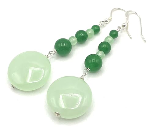 Boucles d'oreilles longues en argent 925 et jade vert véritable fabriqué à la main